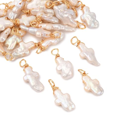 Pandahall Natürliche Keshi-Perlen-Charms, Süßwasser-Zuchtperlen, Kreuz-Anhänger mit Schlaufe für Damen, Ohrringe, Halsketten, Schmuckherstellung, 30 Stück Pandahall Natürliche Keshi-Perlen-Charms, Süßwasser-Zuchtperlen, Kreuz-Anhänger mit Schlaufe für Damen, Ohrringe, Halsketten, Schmuckherstellung, 30 Stück von PH PandaHall
