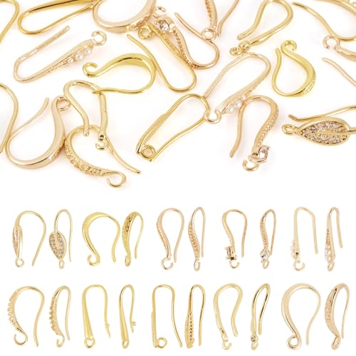 Pandahall Ohrhaken aus vergoldetem Messing, mit Zirkonia, Fischhaken, Ohrdraht, mit baumelnden Schlaufen für DIY-Schmuck, Ohrringherstellung, 18 Stück Pandahall Ohrhaken aus vergoldetem Messing, mit Zirkonia, Fischhaken, Ohrdraht, mit baumelnden Schlaufen für DIY-Schmuck, Ohrringherstellung, 18 Stück von PH PandaHall