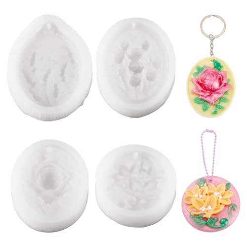 Pandahall Silikonformen für Blumenanhänger, für Schlüsselanhänger, Epoxidharz, für Bastelarbeiten, Schmuck, Charms, Modelliermasse, Ornamente, 4 Stück von PH PandaHall