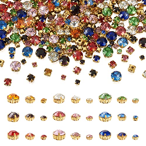 Pandahall facettierte Strasssteine zum Aufnähen, 27 Stile, flache runde Kristall-Edelsteine, flache Rückseite mit goldener Kralle, für Kostüm, Kleidung, Kleidungsstücke, Kleid, Ohrringe, Gürtel und von PH PandaHall