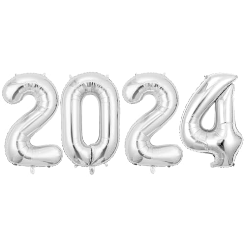 Silberne Luftballons 2024 | 101,6 cm Folienballons - Glänzende Ästhetische Riesen Universal 2024 Luftballons Gold für Abschlussdekorationen Phasz von PHASZ