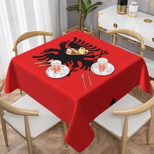 PHAYAH Quadratische Tischdecke mit albanischer Flagge, 152,4 x 152,4 cm, wasserabweisend und pflegeleicht, Tischdecke für Partys, Buffets, Familienfeiern, Cafés PHAYAH Quadratische Tischdecke mit albanischer Flagge, 152,4 x 152,4 cm, wasserabweisend und pflegeleicht, Tischdecke für Partys, Buffets, Familienfeiern, Cafés von PHAYAH