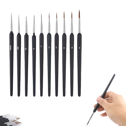 PHCOZY Feine Pinsel Set, 10 Pcs Acrylfarben Acryl Pinsel Aquarell Modellbau Malpinsel für Acrylmalerei Malen Nach Zahlen Dünne Pinsel Klein Detail Pinsel Miniatur Künstlerpinsel Paint Brush von PHCOZY