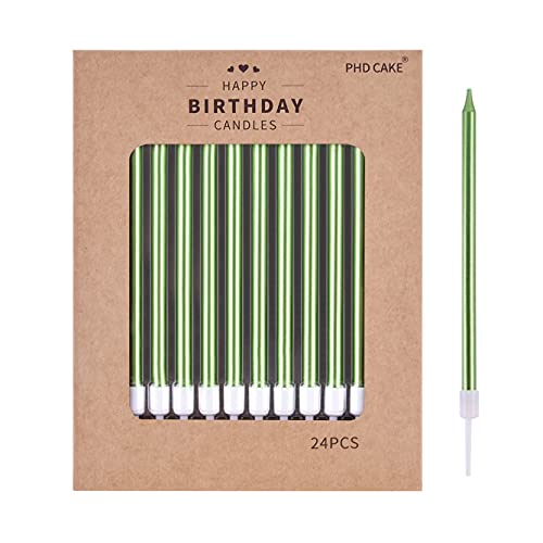 PHD CAKE 24 Stück Grün Metallic Kuchen Kerzen für Geburtstag, Hochzeit & Babyparty - Lang, Dünn, Modern, Rauchfrei, Geruchlos, Umweltfreundlich von PHD CAKE