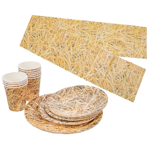 PHENOFICE 1 Set Papiergeschirr: Partyzubehör in Form Von Heuballen – 17,8 Cm/23,9 cm Teller, Becher Und Tischdecke in Form Von Heuballen – Wild-West-tischdekoration Für Veranstaltungen Mit PHENOFICE 1 Set Papiergeschirr: Partyzubehör in Form Von Heuballen – 17,8 Cm/23,9 cm Teller, Becher Und Tischdecke in Form Von Heuballen – Wild-West-tischdekoration Für Veranstaltungen Mit von PHENOFICE
