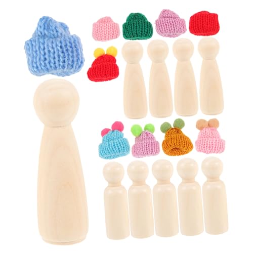 PHENOFICE 1 Set Wohndeko Peg People DIY Holzhandwerk Menschenfiguren DIY Holzpeg Dolls Mit Hüten Dekorative Holzpuppen Graffiti Spielzeug Unfertige Holzpuppen Wanddeko Holzhandwerk von PHENOFICE