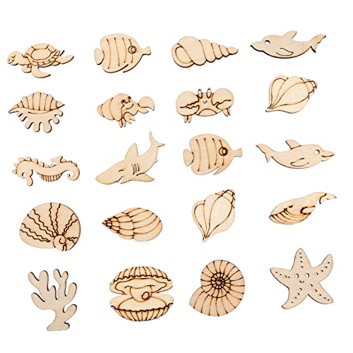 PHENOFICE 100 Stück Holz Meeres Ebene Ausschnitte Handgefertigt Diy Bastelset Holz Figuren Zum Selbermachen (Zufällige Stile) von PHENOFICE
