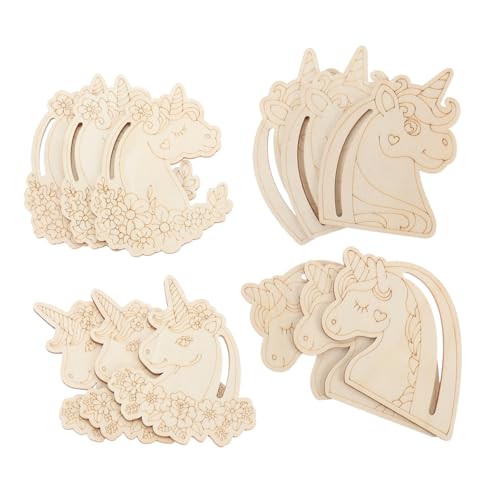 PHENOFICE 12stücke Unfertige Holzformen Basteln Einhorn Holzplatten Ungestanzte Holzscheiben Für Kreative Und Bastelprojekte Für Erwachsene von PHENOFICE