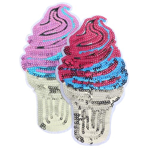 PHENOFICE 2 Stück Eistüte Aufkleber Zum Aufnähen Von Eiscreme Flicken, DIY Glitzer Eiscreme Flicken, DIY Eiscreme Flicken, Dekorative Kleidungsflicken, Flicken, Ornamente, Flicken Für von PHENOFICE
