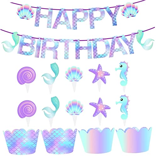 PHENOFICE 51 Stück Kucheneinsätze Meerjungfrauen Verpackungen Geburtstagskuchenaufsätze Prinzessinnen Mädchen Geburtstagsdekoration Happy Birthday Banner Meerjungfrau Cupcake Förmchen PHENOFICE 51 Stück Kucheneinsätze Meerjungfrauen Verpackungen Geburtstagskuchenaufsätze Prinzessinnen Mädchen Geburtstagsdekoration Happy Birthday Banner Meerjungfrau Cupcake Förmchen von PHENOFICE