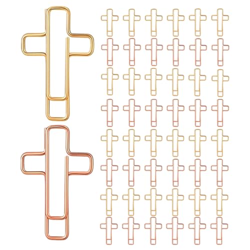 PHENOFICE 60 Stück Kreuz-Büroklammern, Mini-Lesezeichen aus Metall für Bibel und Tagebuch, christliche Seitenmarkierungen, dekorative Papierklammern zum Organisieren von Notizen und zum Lernen von PHENOFICE