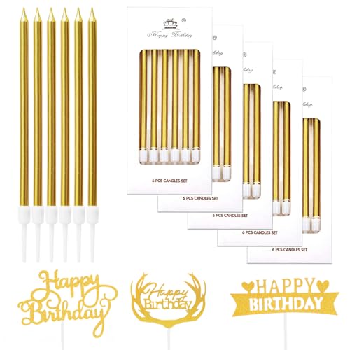 24er-Pack goldene Geburtstagskerzen, schlanke Kerzen, Kuchenkerzen, geeignet für Geburtstagsfeiern, Hochzeiten, Abschlusskuchendekorationen (Gold) von PHIEZC