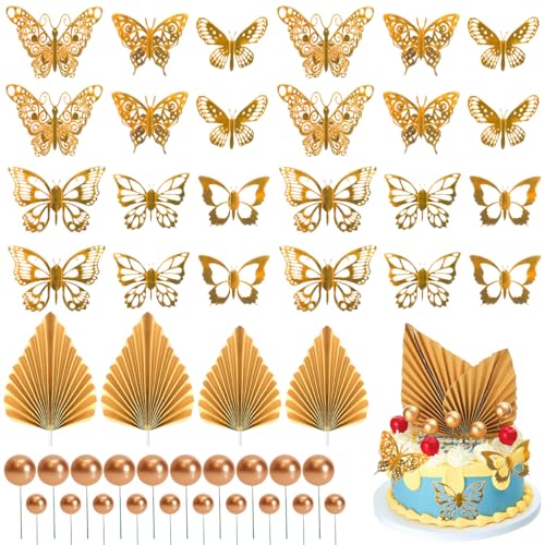 48er-Pack happy birthday cake topper, Schmetterlings-Kuchenaufsätze, goldene Kuchendekorationskugeln,tortendeko,Kuchenaufsätze für Mädchen 48er-Pack happy birthday cake topper, Schmetterlings-Kuchenaufsätze, goldene Kuchendekorationskugeln,tortendeko,Kuchenaufsätze für Mädchen von PHIEZC