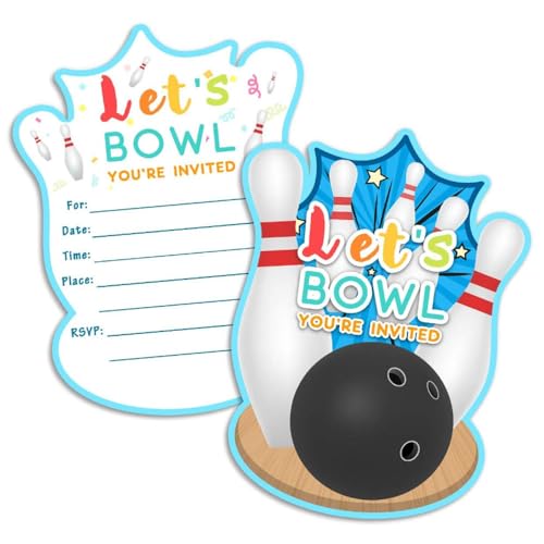 PHIEZC 15 Bowling-Einladungskarten, Einladungskarten, Geburtstagseinladungskarten für Kinder, Einladungskarten für Jungen und Mädchen von PHIEZC