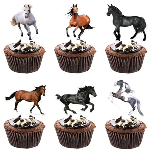 Pferdegeburtstagsdekorationen, Kindergeburtstagsdekoration Pferde, Cupcake-Topper, Pferderennen-Kuchentopper, Kindergeburtstagspferde, geeignet für Pferde-Mottopartys, 36 Stück von PHIEZC