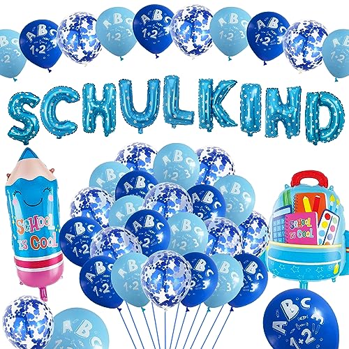 Einschulungsdeko für Jungen, Schuleröffnungsdeko-Set Jungen, Eingangsdeko Jungen, SCHULKIND blaues Banner + Schultüten-Folienballons + Bleistift-Folienballons + 24 ABC-Luftballons Einschulungsdeko für Jungen, Schuleröffnungsdeko-Set Jungen, Eingangsdeko Jungen, SCHULKIND blaues Banner + Schultüten-Folienballons + Bleistift-Folienballons + 24 ABC-Luftballons von PHIEZC