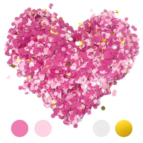 10.000 Stück biologisch abbaubares Konfetti, rosa-weiß-gold, runde Papier-Konfetti-Punkte (1 cm), romantische Dekorationen, umweltfreundliche Tisch-Party-Dekoration für Hochzeiten, Jubiläen von PHIOMUUE