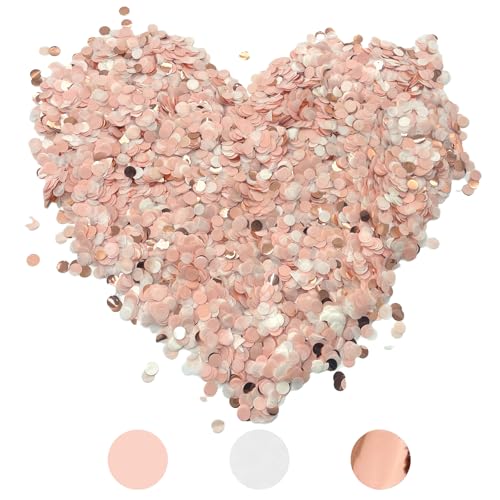 10000 Stück rundes biologisch abbaubares Konfetti, 1 cm, rund, Hochzeitskonfetti, biologisch abbaubar (Roségold & Weiß), romantisches Tischkonfetti für Hochzeiten, Jubiläen, Babypartys von PHIOMUUE