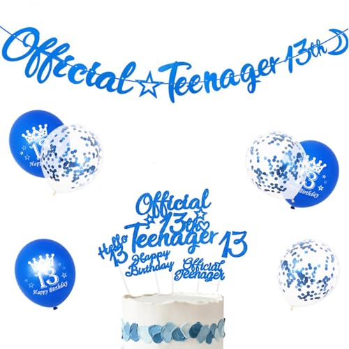 PHIOMUUE Dekoration zum 13. Geburtstag für Jungen, offizielles Teenager-Banner, Happy Birthday-Kuchenaufsatz, Latex-Luftballons und Banner, Teenager-Geburtstagsdekoration, Party-Hintergrund zum 13 PHIOMUUE Dekoration zum 13. Geburtstag für Jungen, offizielles Teenager-Banner, Happy Birthday-Kuchenaufsatz, Latex-Luftballons und Banner, Teenager-Geburtstagsdekoration, Party-Hintergrund zum 13 von PHIOMUUE