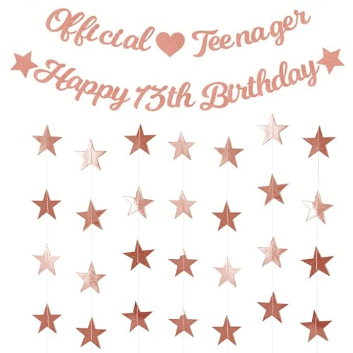 PHIOMUUE Happy 13th Birthday Dekorationsset für Mädchen, Rotgold, offizielles Teenager-Banner mit Glitzerstern, hängende Dekorationen, Teenager-Geburtstagsdekorationen, 13. Geburtstag PHIOMUUE Happy 13th Birthday Dekorationsset für Mädchen, Rotgold, offizielles Teenager-Banner mit Glitzerstern, hängende Dekorationen, Teenager-Geburtstagsdekorationen, 13. Geburtstag von PHIOMUUE
