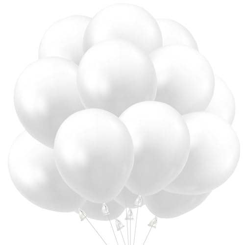 100 Stück Luftballons Weiß, 35 cm / 12 zoll Latex Ballons Weiss Helium Luftballons für Hochzeit Geburtstag Babyparty Weihnachten Party Deko von PHISGNIO