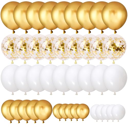 70 Stück Luftballons Metallic Gold Weiß, Weiss Gold Konfetti Balloons Geburtstag Luftballon Helium Ballons Latex Luftballons für Hochzeit Babyparty Verlobung Party Dekoration von PHISGNIO