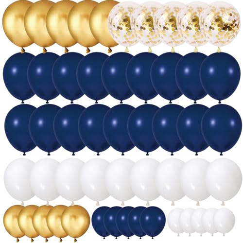 80 Stück Luftballons Marineblau Gold, Luftballons Navy Blau Gold Weiß Metallic Luftballons Helium Ballons Konfetti Luftballons für Babyparty Hochzeit Geburtstag Kinder Party Dekoration von PHISGNIO