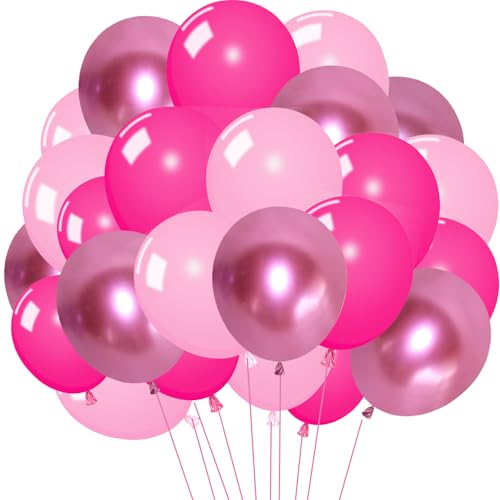 Luftballons Rosa, 50 Stück 12 zoll Ballons Rosa Fuchsia Magenta Metallic Pink Rosa Helium Latex für Mädchen Frauen Prinzessin Hochzeit Geburtstag Babyparty Verlobung BrautpartyDeko von PHISGNIO