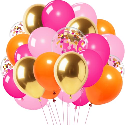 Luftballons Rosa Orange, 60 Stück 12 Zoll Latex Helium Metallic Gold Luftballons und Konfetti Ballons für Frauen Mädchen Geburtstag Hochzeit Babyparty Verlobung Party Dekoration von PHISGNIO