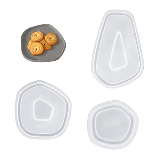 PHMING 3 Stück Silikonformen Gießformen Tablett, Halbtransparentem Weiß Epoxidharz Formen Silikon, Unregelmäßige Formen Silikonform Untersetzer für DIY Tablett Untersetzer von PHMING