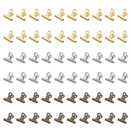 PHMING 60 Stück Mini Metallklammern, 22 mm Kleine Bulldogge Büroklammern in 3 Farben, Klemmen Metall für Papier, Zeichnungen, Snackbeutel, Basteln, Haushalt und Büro von PHMING