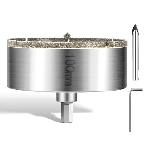 Diamant Bohrkrone Lochsäge 100mm mit Zentrierbohrer Professionellen Diamant Kernlochbohrer Fliesenbohrer Glasbohrer Metall Lochsägen Universal HSS Lochsägen für Glas Fliese Keramisches Marmor von PHMNZIP