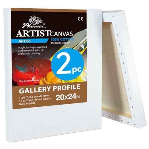 PHOENIX Galerie-Leinwand, 50,8 x 61 cm, 3,8 cm dick, große Leinwände zum Malen, 2 Stück, tiefer Rand, 100 % Baumwolle, 325 ml, Gesso grundiert, weiß, blanko, professionelle Öl- und Acrylfarben PHOENIX Galerie-Leinwand, 50,8 x 61 cm, 3,8 cm dick, große Leinwände zum Malen, 2 Stück, tiefer Rand, 100 % Baumwolle, 325 ml, Gesso grundiert, weiß, blanko, professionelle Öl- und Acrylfarben von PHOENIX