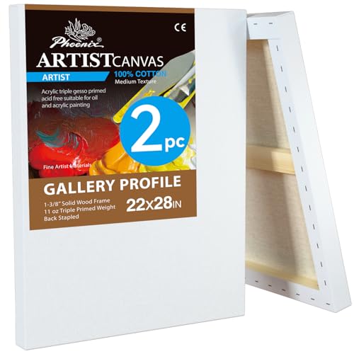 PHOENIX Galerie-Leinwand, 55,9 x 71,1 cm, 3,8 cm dick, große Leinwände zum Malen, 2 Stück, tiefer Rand, 100 % Baumwolle, 325 ml, Gesso grundiert, weiß, blanko, professionelle Öl- und Acrylfarben PHOENIX Galerie-Leinwand, 55,9 x 71,1 cm, 3,8 cm dick, große Leinwände zum Malen, 2 Stück, tiefer Rand, 100 % Baumwolle, 325 ml, Gesso grundiert, weiß, blanko, professionelle Öl- und Acrylfarben von PHOENIX