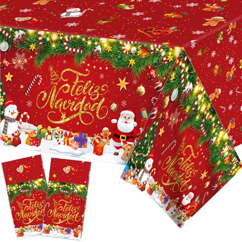 PHOGARY 2 Stück Feliz Navidad Tischdecken Weihnachtstischdecke, Weihnachtsmann Tischdecke Rechteckige Weihnachtsplastiktischdecke für den Winterurlaub Spanische Feliz Navidad Dekorationen 130x220CM PHOGARY 2 Stück Feliz Navidad Tischdecken Weihnachtstischdecke, Weihnachtsmann Tischdecke Rechteckige Weihnachtsplastiktischdecke für den Winterurlaub Spanische Feliz Navidad Dekorationen 130x220CM von PHOGARY