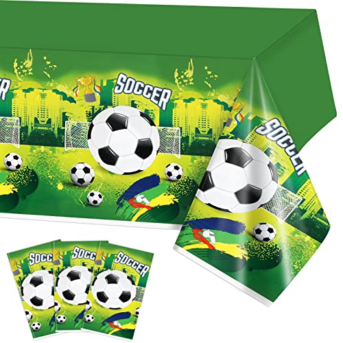 PHOGARY 3 STÜCKE Tischdecke Fussball, Fußball Kunststoff Tischdecken Rechteckige Fussball Tischdecken für Jungen und Fußballfans Fußball Partyzubehör Fussball Deko WM Fan-Party 137x274cm von PHOGARY