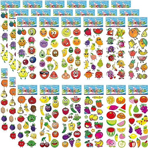 PHOGARY 3D Puffy Aufkleber für Kinder, 36 Blätter Sticker Set 500+ Geschwollene Stickers, Jungen Mädchen lustige Kawaii Früchte Gemüse Sticker für Lehrer Belohnung DIY Scrapbooking Dekoration von PHOGARY