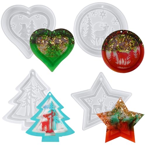 PHOGARY 4 STK Epoxidharz Formen (größere Größe), Weihnachten Anhänger Silikonform, Harz formen Set, Resin Form Harz Ggießen Formen für Weihnachtsschmuck DIY Weihnachts Baum Hängeornamente von PHOGARY