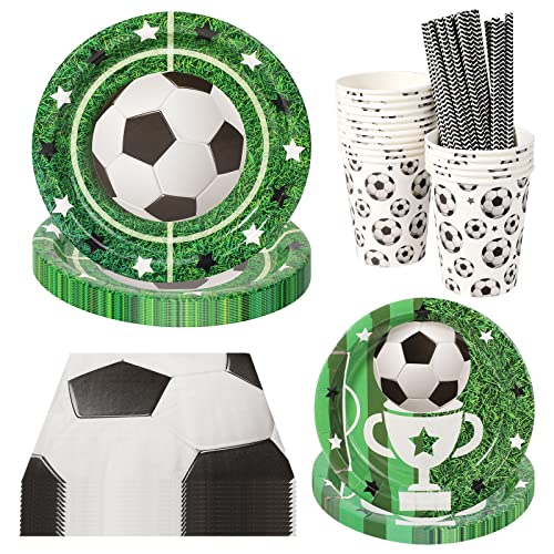 PHOGARY 93-teiliges Fußball Partygeschirr Set für 16 Gäste, Fussball Deko Geburtstag Kinder mit Pappteller Kindergeburtstag, Pappbecher, Servietten Strohhalme für Kinder Fußball Party Deko PHOGARY 93-teiliges Fußball Partygeschirr Set für 16 Gäste, Fussball Deko Geburtstag Kinder mit Pappteller Kindergeburtstag, Pappbecher, Servietten Strohhalme für Kinder Fußball Party Deko von PHOGARY