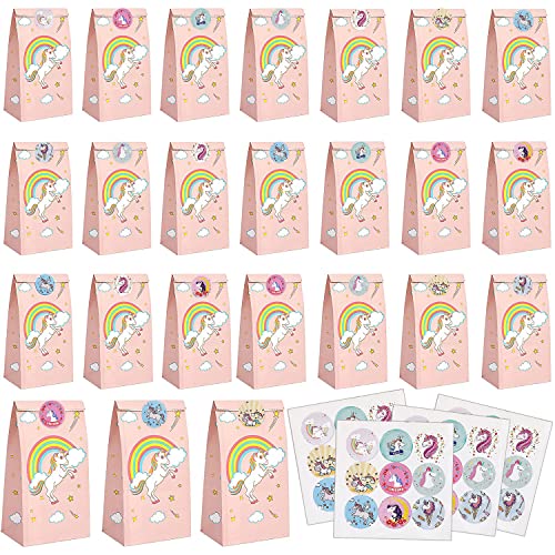 PHOGARY Geschenktütchen Mitgebsel Kindergeburtstag Tüten Einhorn Geburtstag Party - 48stk (24 Rosa Einhorn Papiertüten + 24 Einhorn-Sticker) Geschenktüten für Mädchen Gastgeschenke Partytüten von PHOGARY