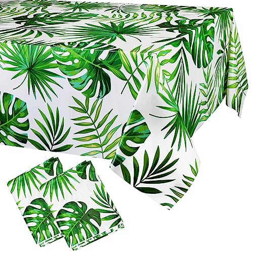 PHOGARY Hawaii Palmenblätter Tischdecken für Hawaii Party Dekoration, 2PCS Hawaii Luau Einweg-Tischdecken (Rechteckig) Aloha Tropische Tischdecken für Safari Dschungel Baby Dusche Geburtstag Party von PHOGARY