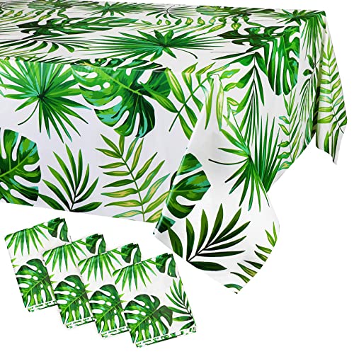 PHOGARY Hawaii Palmenblätter Tischdecken für Hawaii Party Dekoration, 4PCS Hawaii Luau Einweg-Tischdecken (Rechteckig) Aloha Tropische Tischdecken für Safari Dschungel Baby Dusche Geburtstag Party von PHOGARY