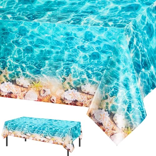 PHOGARY Kunststoff-Tischdecke, Motiv: Ozeanwellen, blaues Wasserdruck, Sommerdekorationen, Strand, Pool, Unterwasser, unter dem Meer, Party, Ozean-Themenparty-Dekorationen, 137 x 274 cm PHOGARY Kunststoff-Tischdecke, Motiv: Ozeanwellen, blaues Wasserdruck, Sommerdekorationen, Strand, Pool, Unterwasser, unter dem Meer, Party, Ozean-Themenparty-Dekorationen, 137 x 274 cm von PHOGARY