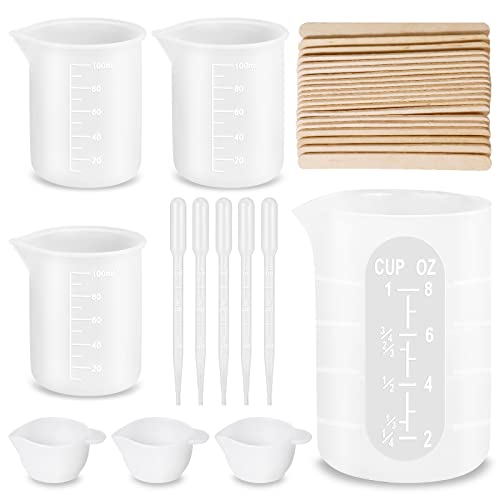 Messbecher aus Silikon für Epoxidharz, 250 ml, 3 Stück 100 ml, 20 Rührstäbe, zum Mischen von Epoxidharz, Färben Messbecher aus Silikon für Epoxidharz, 250 ml, 3 Stück 100 ml, 20 Rührstäbe, zum Mischen von Epoxidharz, Färben von PHOGARY