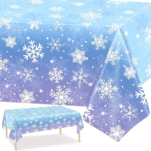 PHOGARY Schneeflocken Tischdecke Weihnachts Rechteckiger Plastik Tischabdecke Frozen Geburtstagsdeko Tischdecke Geburtstag Mädchen Frozen Party Geschenk Winter Deko (3) von PHOGARY