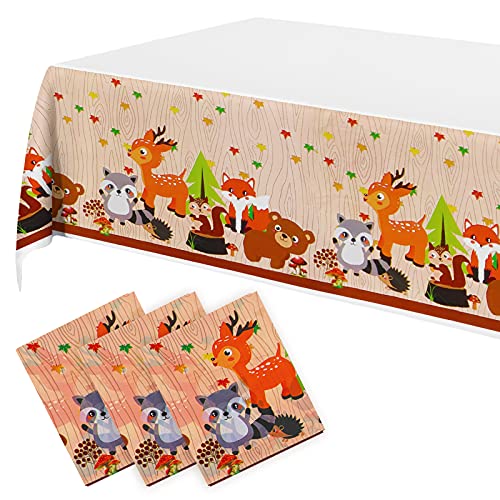 Party-Tischdecke mit Tiermotiven für Waldtiere, 108 cm x 180 cm, Einweg-Tischdecken für Wild One, Safari, Babyparty, Geburtstagsdekoration, 3 Stück von PHOGARY