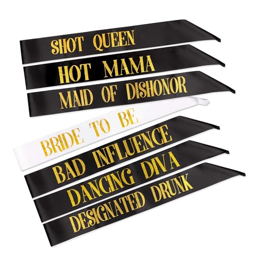 PHOGARY 7 Pack Henne Party Schärpe, 1 weiße Braut, um Schärpe + 6 Sein schwarz Team Braut Stamm Henne tun Schärpe für Mädchen Henne Nacht Brautdusche Hochzeit Bachelorette Party Zubehör PHOGARY 7 Pack Henne Party Schärpe, 1 weiße Braut, um Schärpe + 6 Sein schwarz Team Braut Stamm Henne tun Schärpe für Mädchen Henne Nacht Brautdusche Hochzeit Bachelorette Party Zubehör von PHOGARY