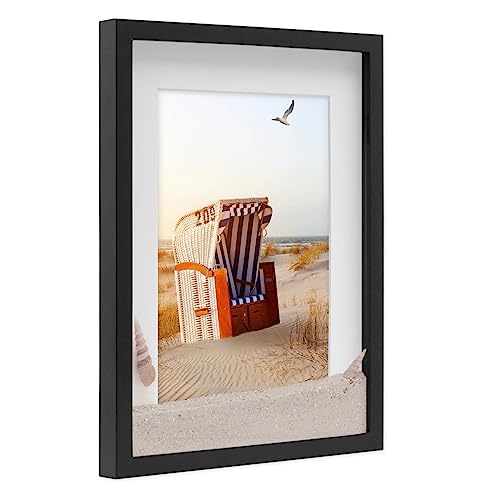 PHOTOLINI 3D Bilderrahmen zum Befüllen 30x40 Schwarz groß, 1,5 cm tiefer Objektrahmen mit Glas, tiefer Bilderrahmen 30x40 Holz MDF mit Passepartout, Dicker 3D Rahmen befüllbar für Gegenstände von PHOTOLINI