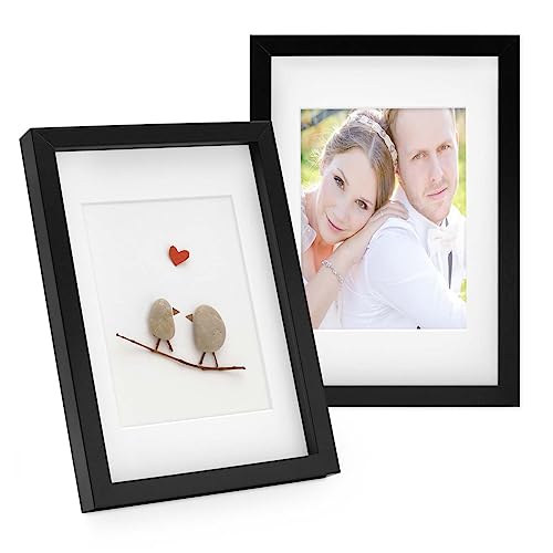 PHOTOLINI 3D Bilderrahmen zum Befüllen 21x30 A4 Schwarz, 1,5 cm tiefer Objektrahmen mit Glas, 2X tiefer Bilderrahmen A4 21x30 Holz MDF mit Passepartout, Dicker 3D Rahmen befüllbar für Gegenstände von PHOTOLINI