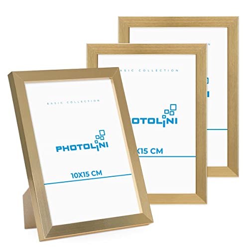 PHOTOLINI Bilderrahmen 10x15 Gold MDF-Holz, 3er Set Poster-Rahmen, bruchsicheres Acrylglas, zum Aufhängen & Aufstellen, extra Zubehör - für Fotos & Poster PHOTOLINI Bilderrahmen 10x15 Gold MDF-Holz, 3er Set Poster-Rahmen, bruchsicheres Acrylglas, zum Aufhängen & Aufstellen, extra Zubehör - für Fotos & Poster von PHOTOLINI
